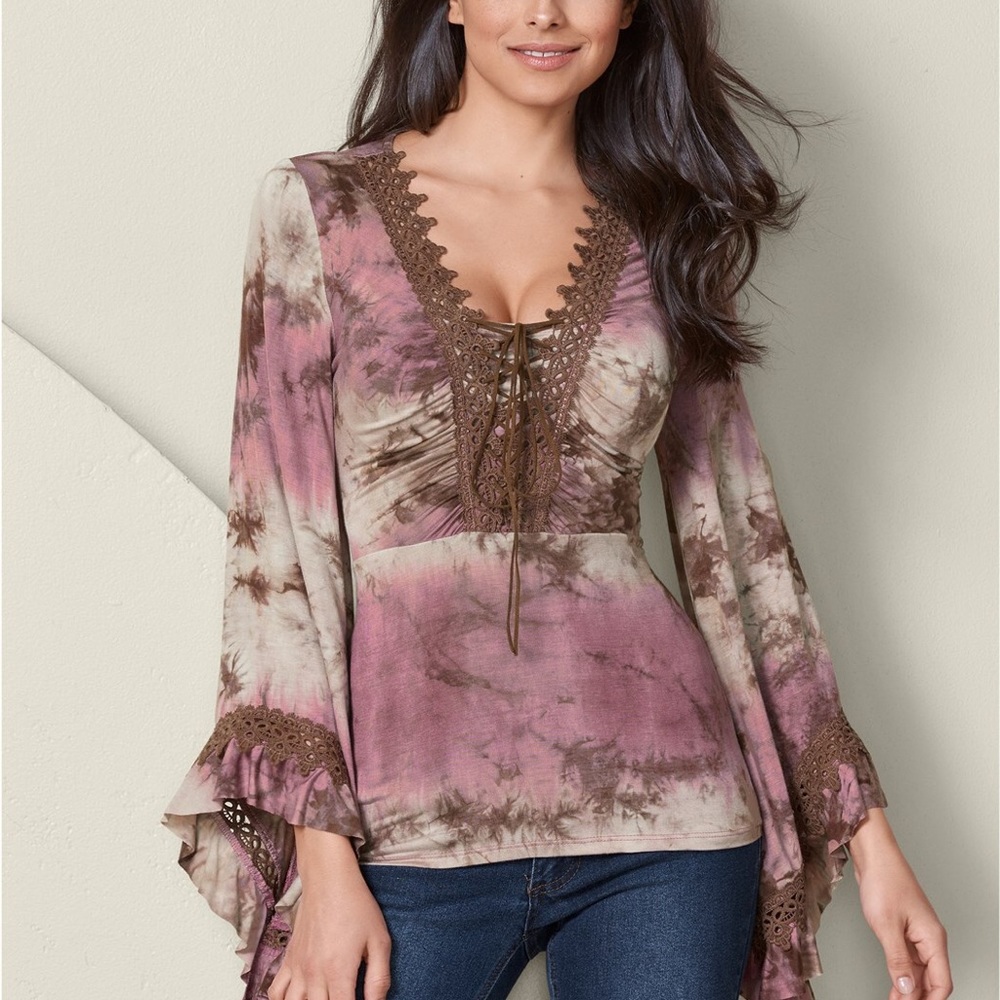 Venus tie dye lace up top NWT